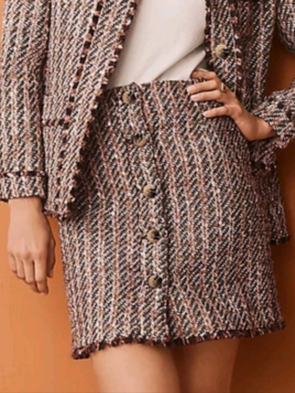 NWT Ann Taylor Brown Metallic Tweed Button Front Mini Skirt Sz 14